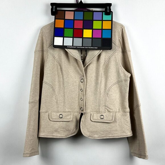 French Cuff Oatmeal Knit Blazer Jacket XL - Grommet Snap Stretch Cotton Spandex - Picture 13 of 13